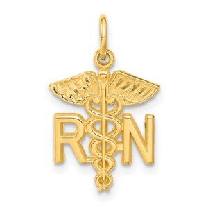 14k Yellow gold Nurse RN Caduceus Necklace Charm Pendant gift for RN Nurse Thank